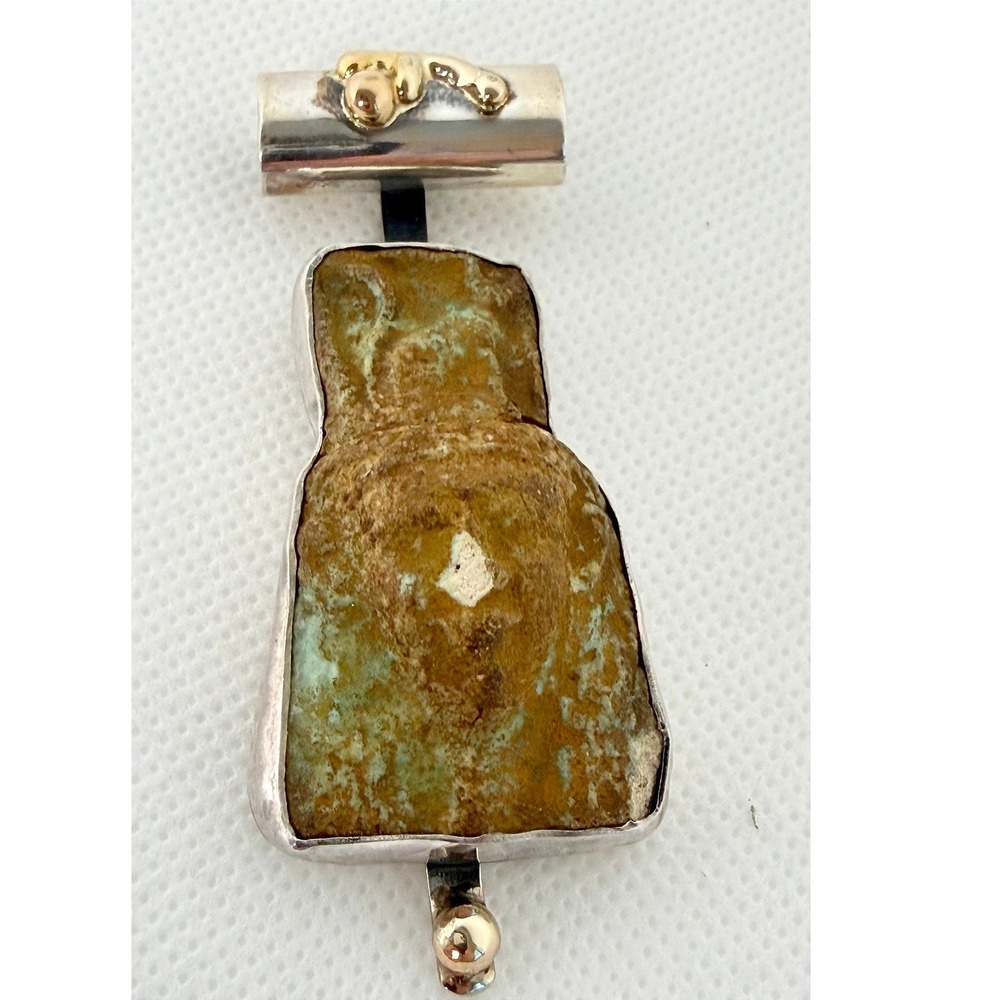 Diane Markz Artisan Silver Buddhist Prayer Stone Isis Pendant Silver 3.25in